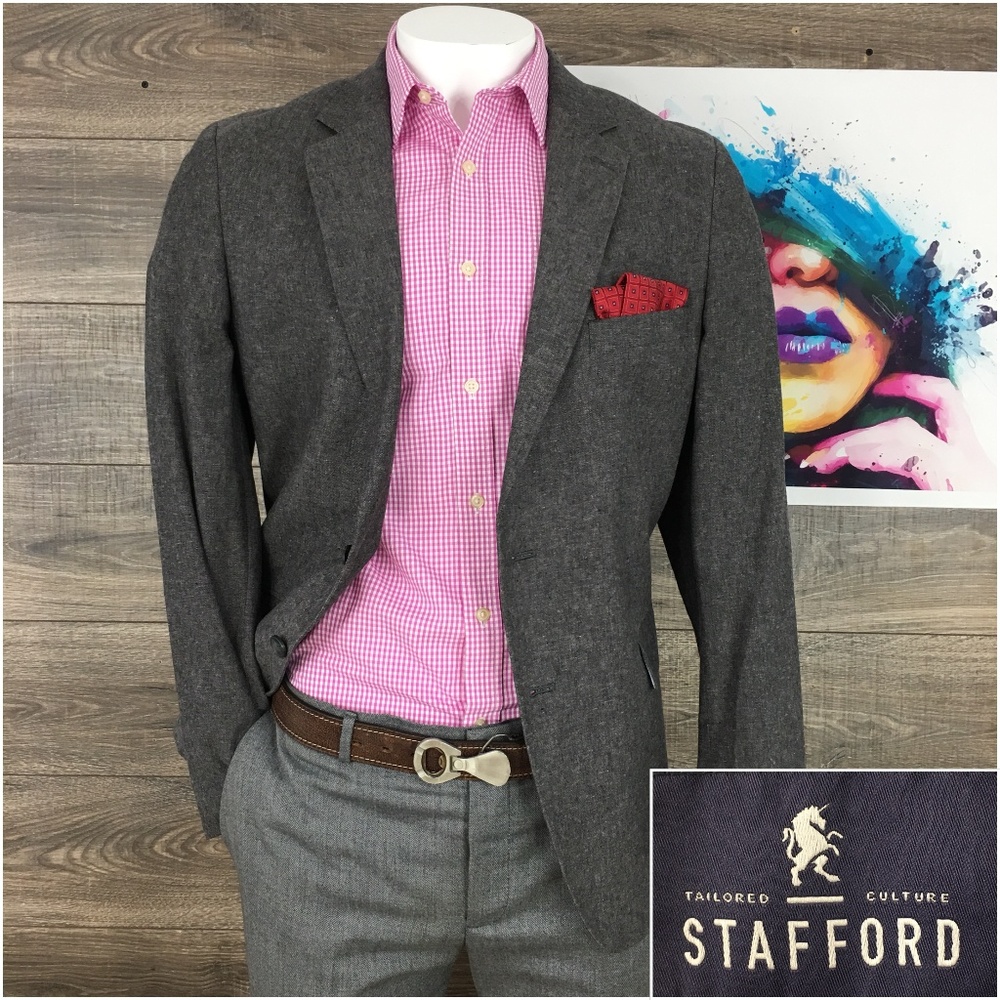 New Stafford Mens Linen/Cotton Blazer Gray 44R